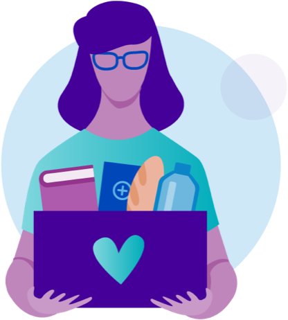 Illustrated woman holding box
