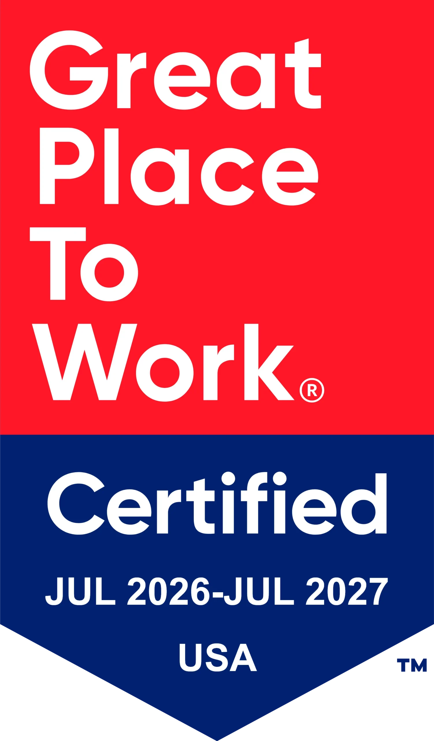 Great Place to Work Certified July 2026 - July 2027 USA